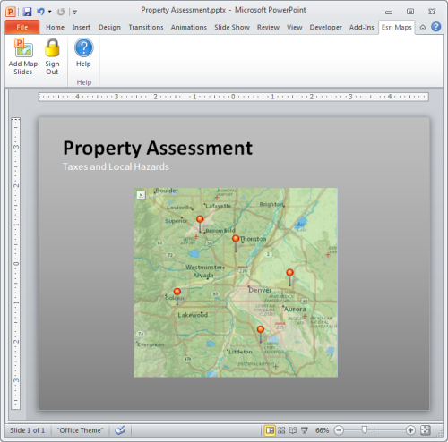 Map included as part of a PowerPoint slide using ArcGIS Maps for Office Map included as part of a PowerPoint slide using ArcGIS Maps for Office