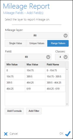 Adding the range values using the IRI field Adding the range values using the IRI field